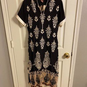 Gorgeous Embroidered Black and Beige Dress